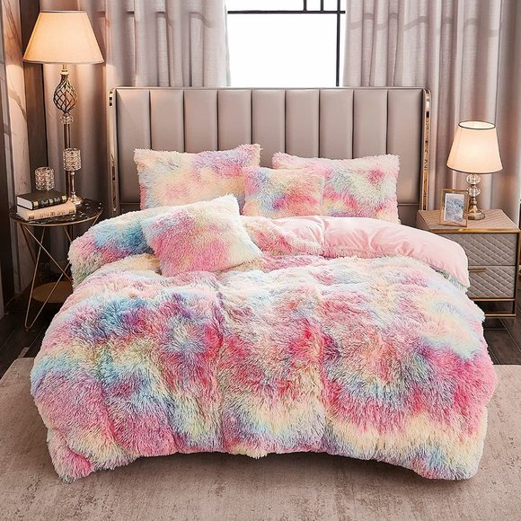 Shaggy Fluffy Faux Fur Duvet Cover Set Button Closure Velvety Bed… - Picture 1 of 16